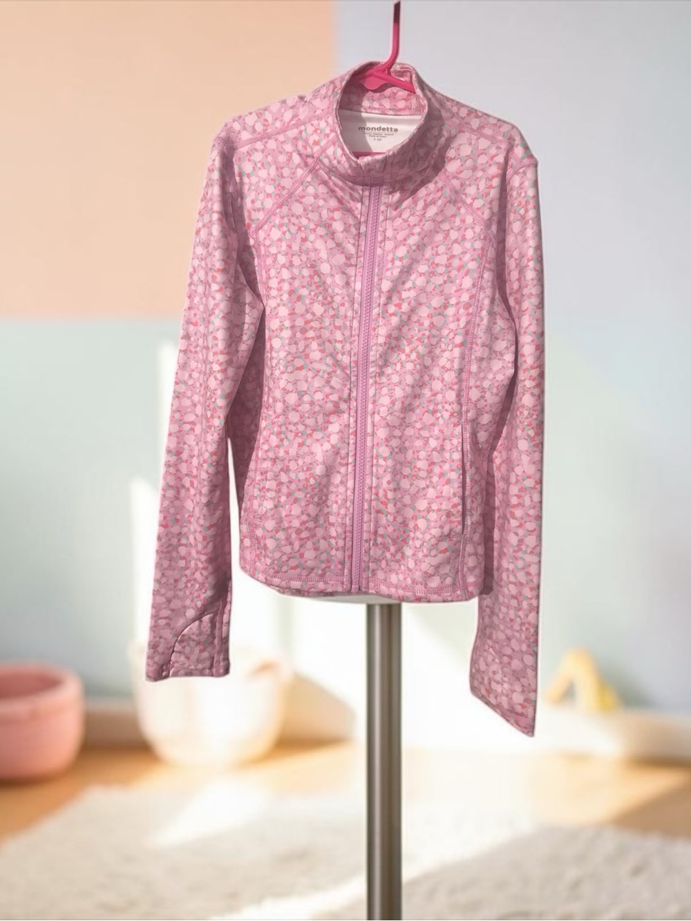 Mondetta Girls Pink Patterned Zip Active Jacket & Leggings Set New